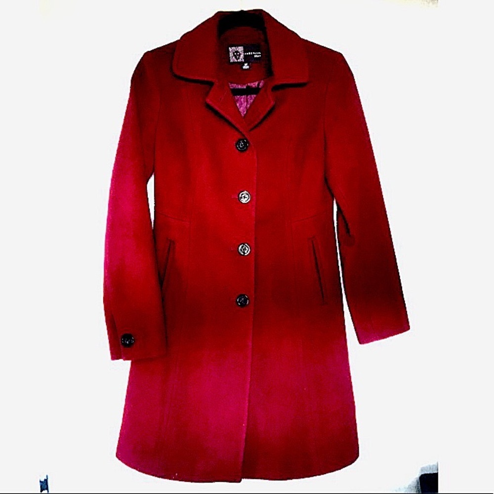 Anne Klein Wool Peacoat Dress Deep Red